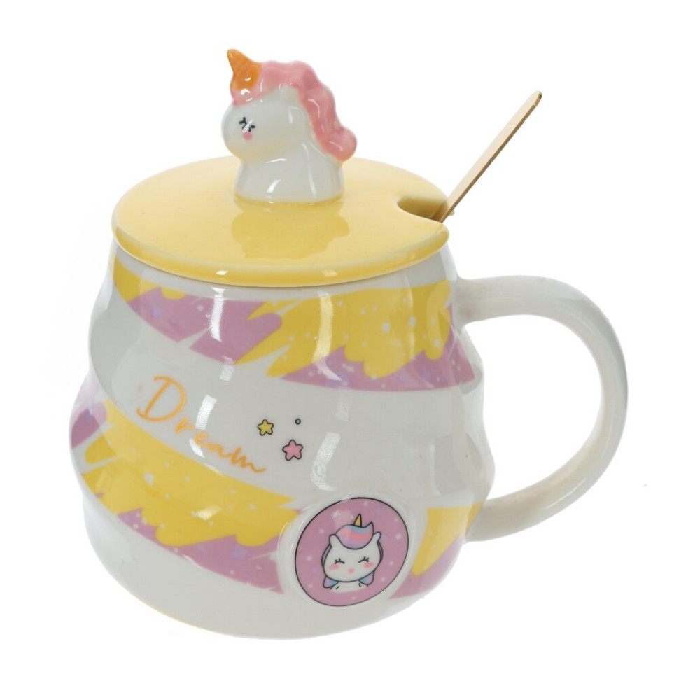 Кружка с крышкой и ложкой, 400 мл, L13 W10 H13 см