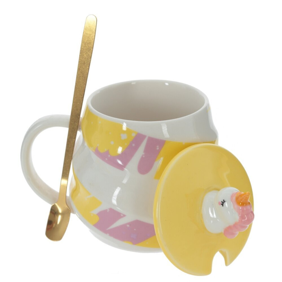 Кружка с крышкой и ложкой, 400 мл, L13 W10 H13 см