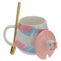 Кружка с крышкой и ложкой, 400 мл, L13 W10 H13 см