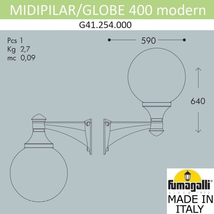 Настенный фонарь уличный Globe 400 Modern G41.254.000.LYE27 Fumagalli