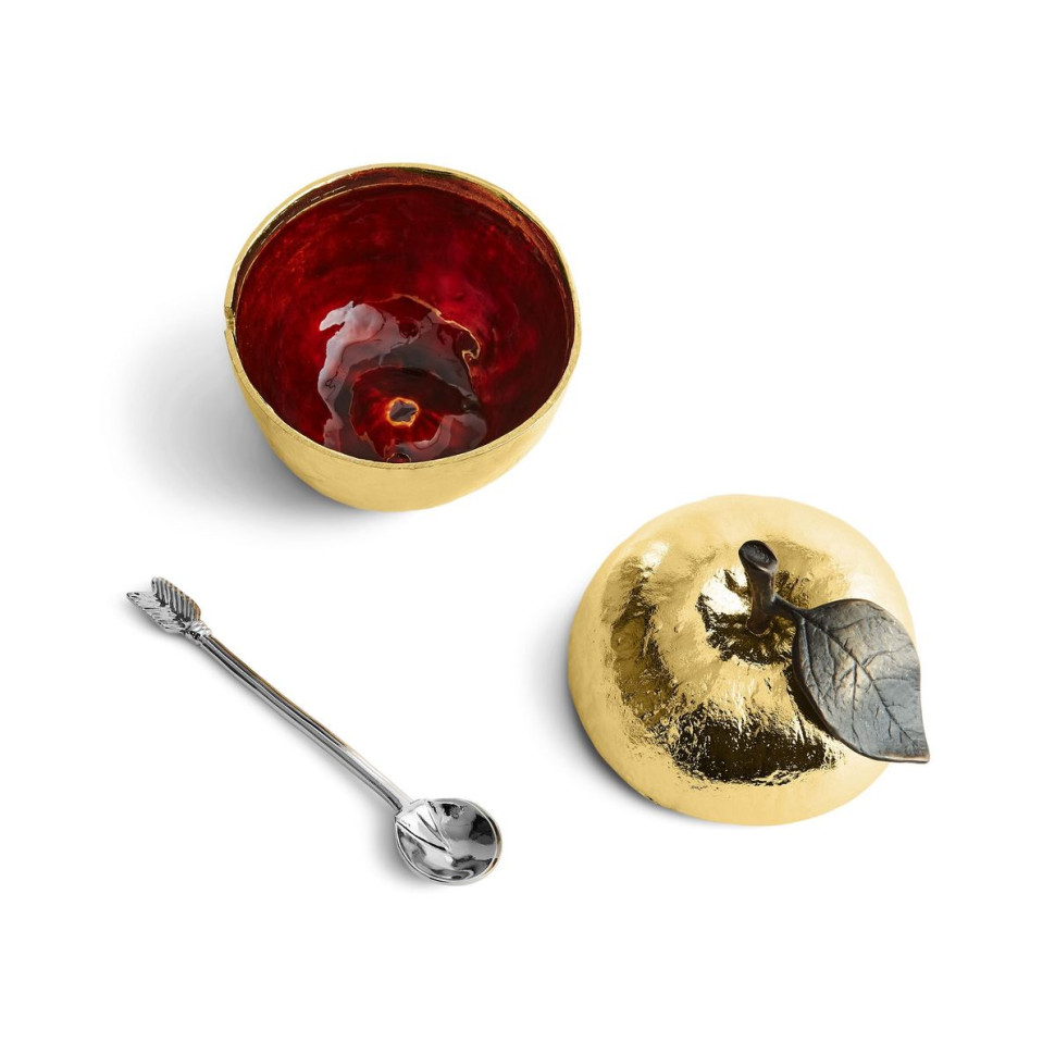 Банка для меда с ложкой Michael Aram "Apple", 11 см, золото