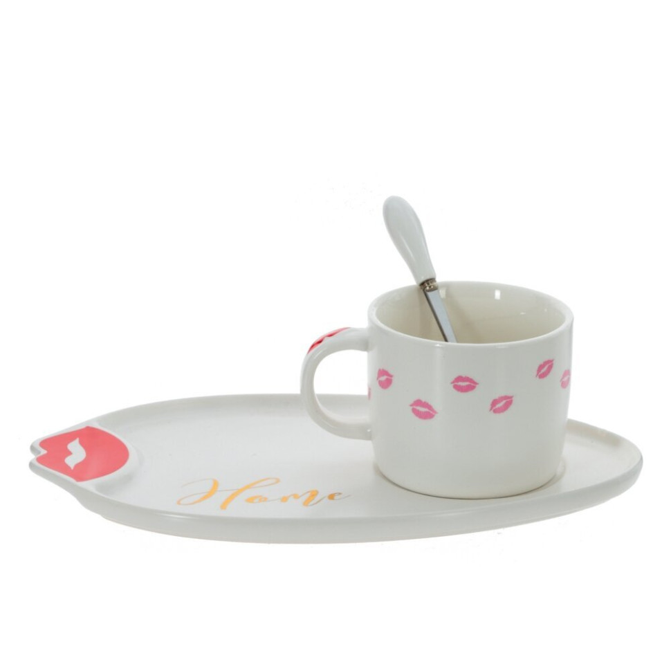 Кружка с блюдцем и ложкой, 200 мл, L25 W14 H8 см