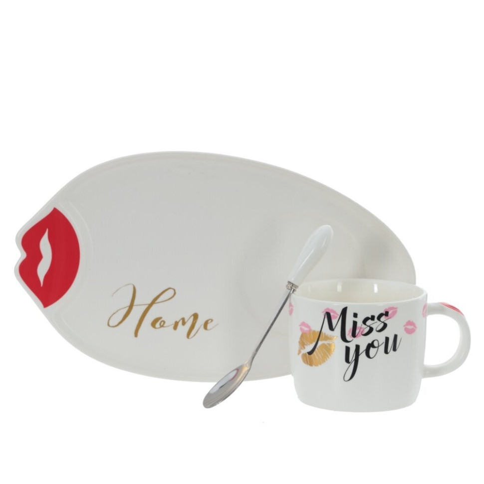 Кружка с блюдцем и ложкой, 200 мл, L25 W14 H8 см