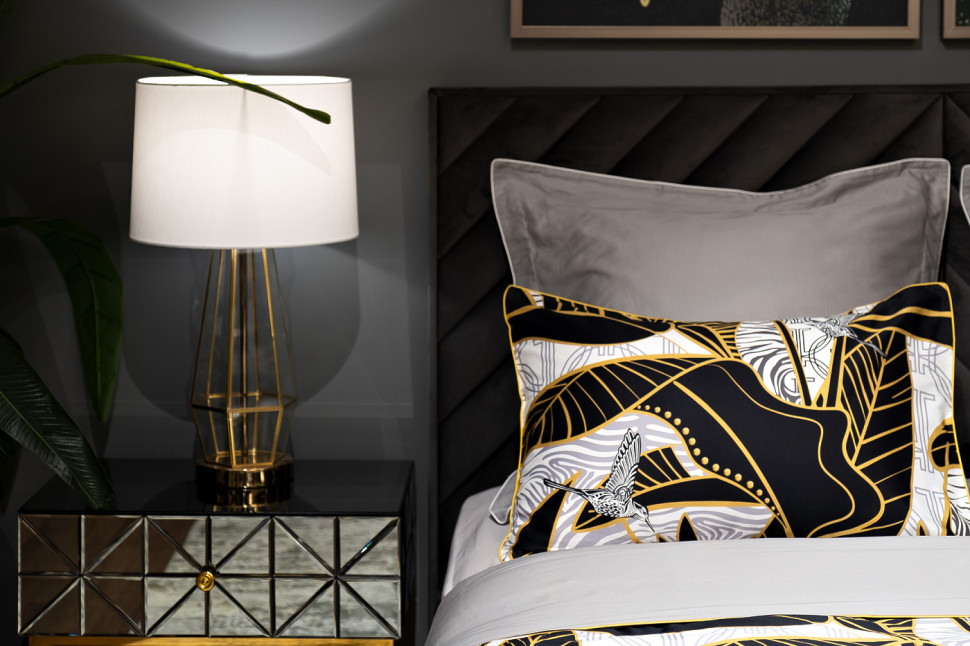 Комплект постельного белья "Тропики" золото/серый евро с наволочками 50х70см