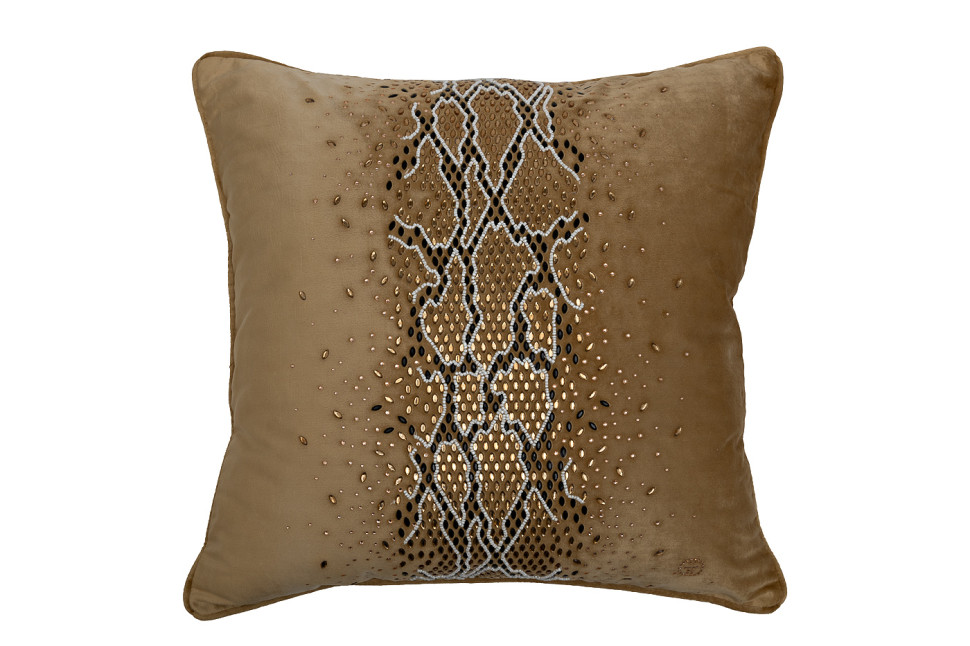 Подушка декоративная со стразами "Питон" золотая