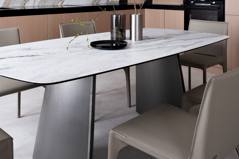 Стол обеденный прямоугольный керамический белый