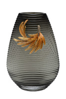 Ваза стеклянная серая с золотой веточкой