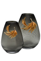 Ваза стеклянная серая с золотой веточкой