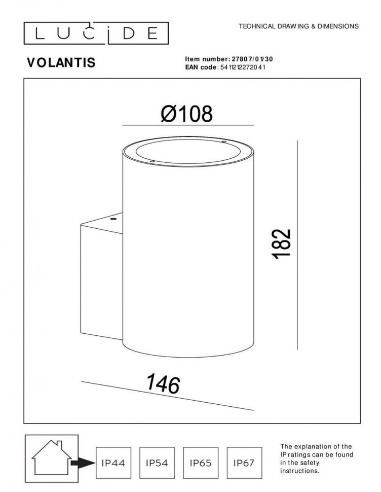 Уличный настенный светильник Lucide Volantis 27807/01/30
