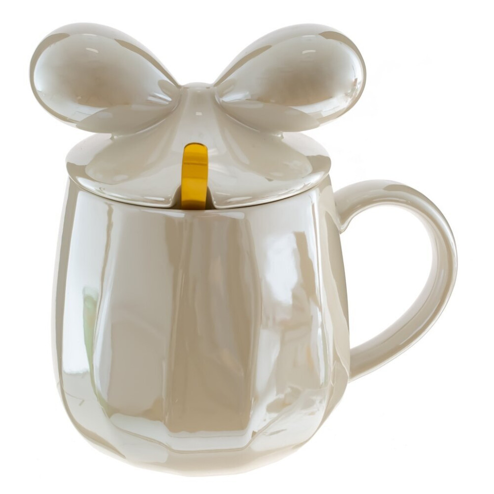 Кружка с крышкой и ложкой, 360 мл, L8 W8 H9 см