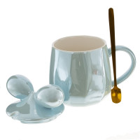 Кружка с крышкой и ложкой, 360 мл, L8 W8 H9 см