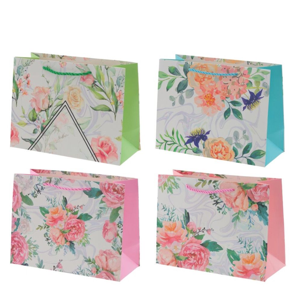 Пакет подарочный S (бумага 210г/м2, блок микс 12шт), L24 W10 H18 см, 4в.