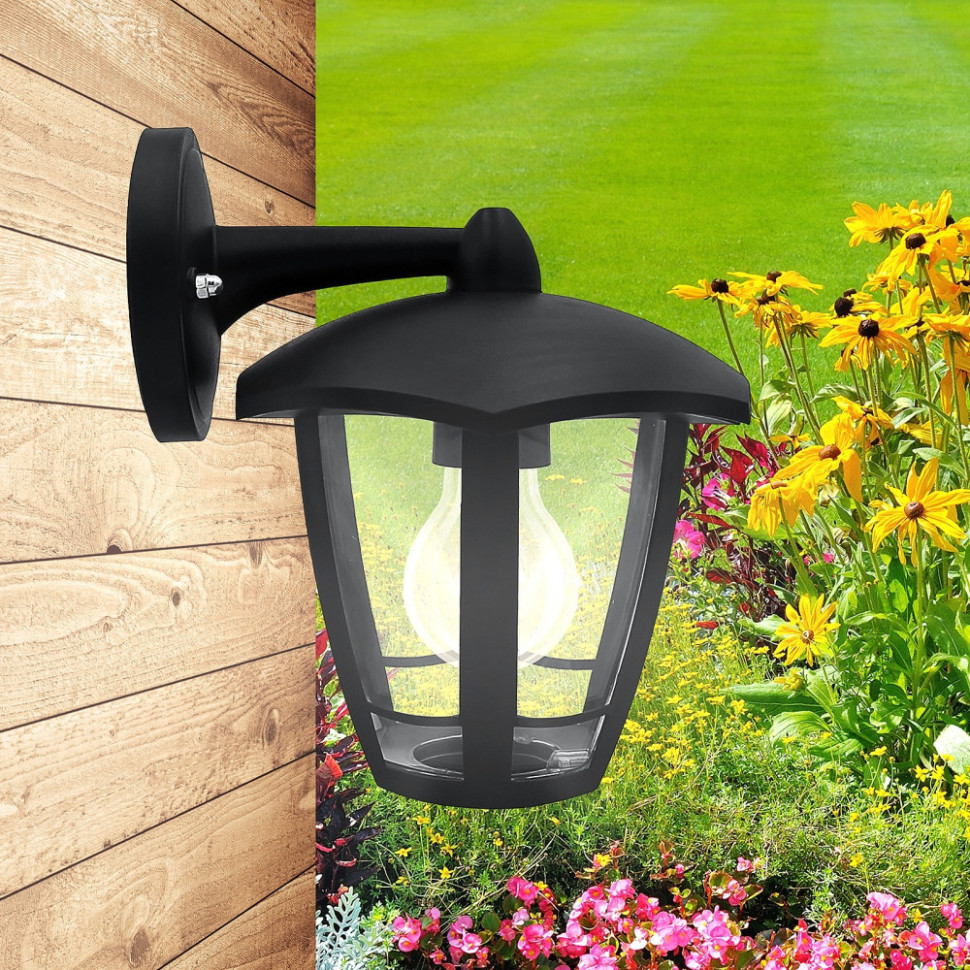 Настенный фонарь уличный  НБУ 07-40-004 «Дели 3» черный ЭРА