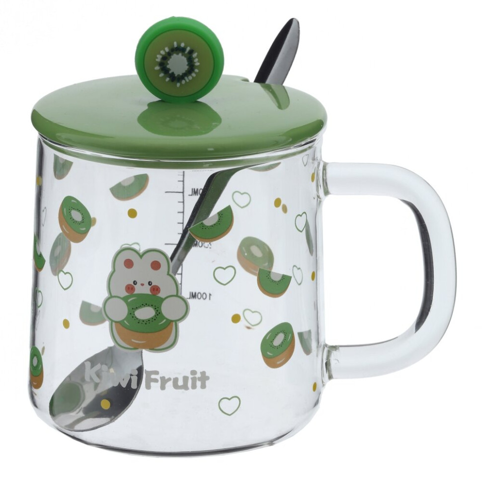 Кружка с крышкой и ложкой  440 мл, L8,4 W8,4 H8,3 см