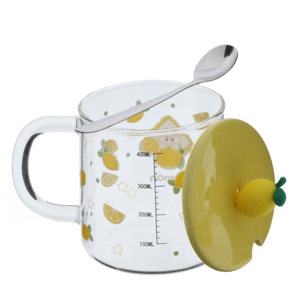 Кружка с крышкой и ложкой  440 мл, L8,4 W8,4 H8,3 см
