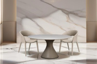 Стол обеденный круглый мраморный/основание бежевое