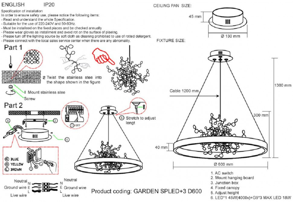Подвесная люстра Crystal Lux GARDEN SPLED+3 D600 CHROME
