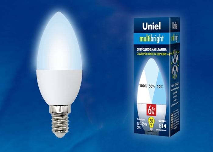 Лампочка светодиодная  LED-C37-6W/NW/E14/FR/MB PLM11WH картон Uniel