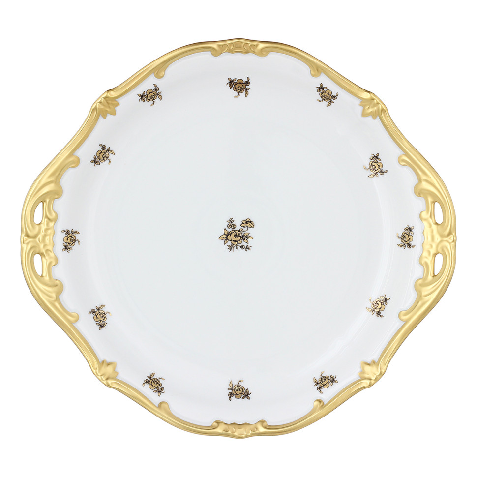 Блюдо круглое с ручками 28см."Роза золотая"