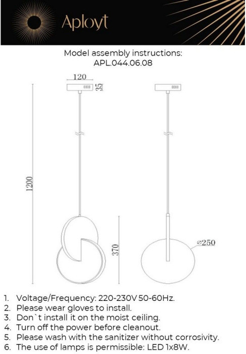 Подвесной светильник Mila APL.044.06.08 Aployt
