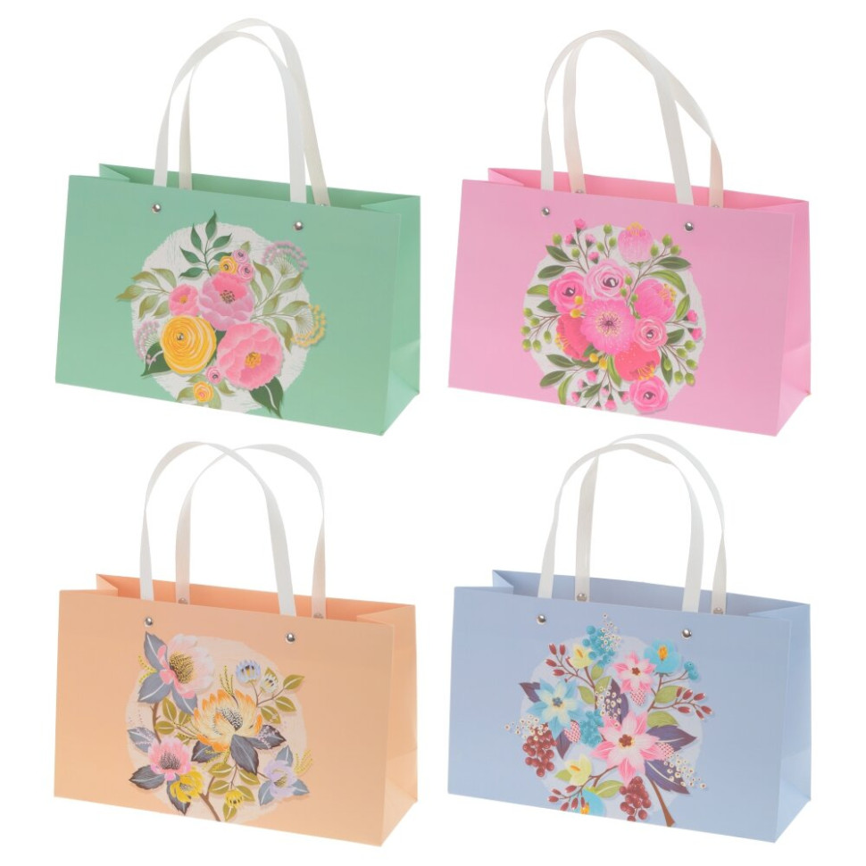 Пакет подарочный S (бумага 210г/м2, блок 12шт), L28 W10 H17 см, 4в.