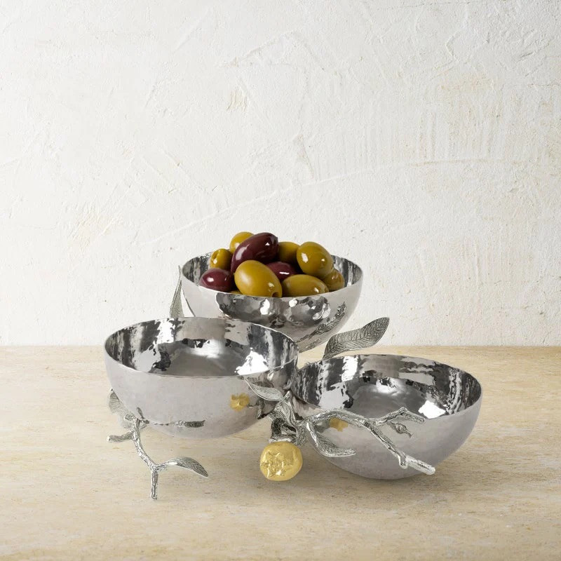 Менажница трехсекционная 23x22см."Pomegranate" серебрянная