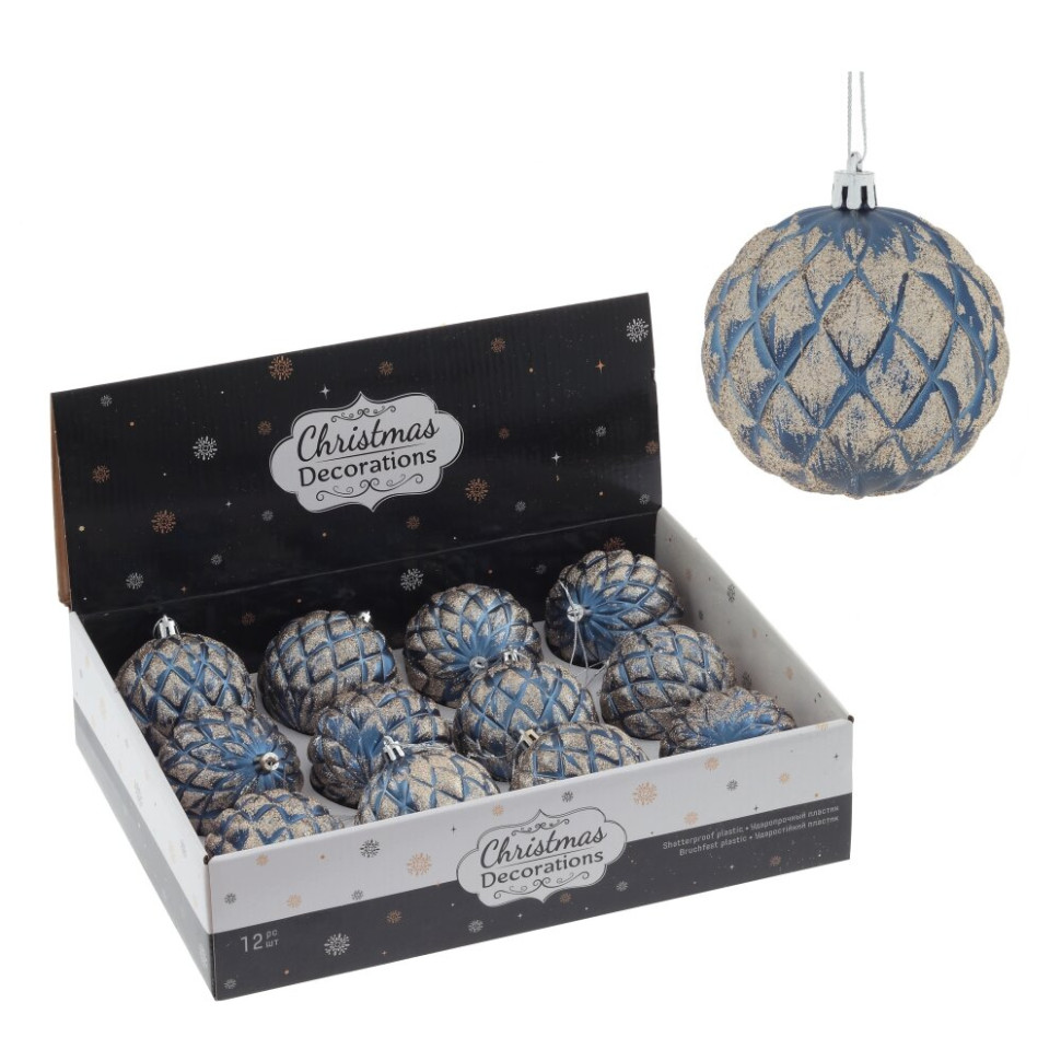 Набор из 12шт Украшение новогоднее "Шар", D 8 см, L35 W27 H9 см