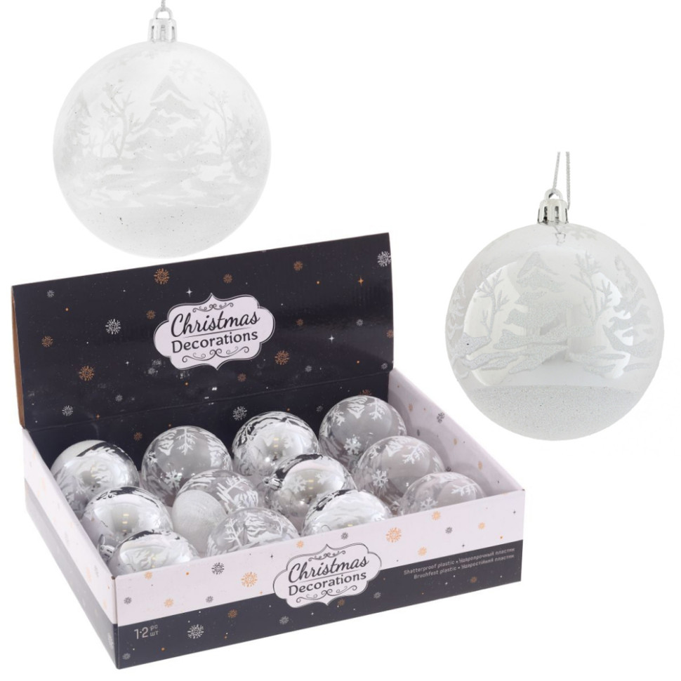 Набор из 12шт Украшение новогоднее "Шар", D 8 см, L35 W27 H9 см