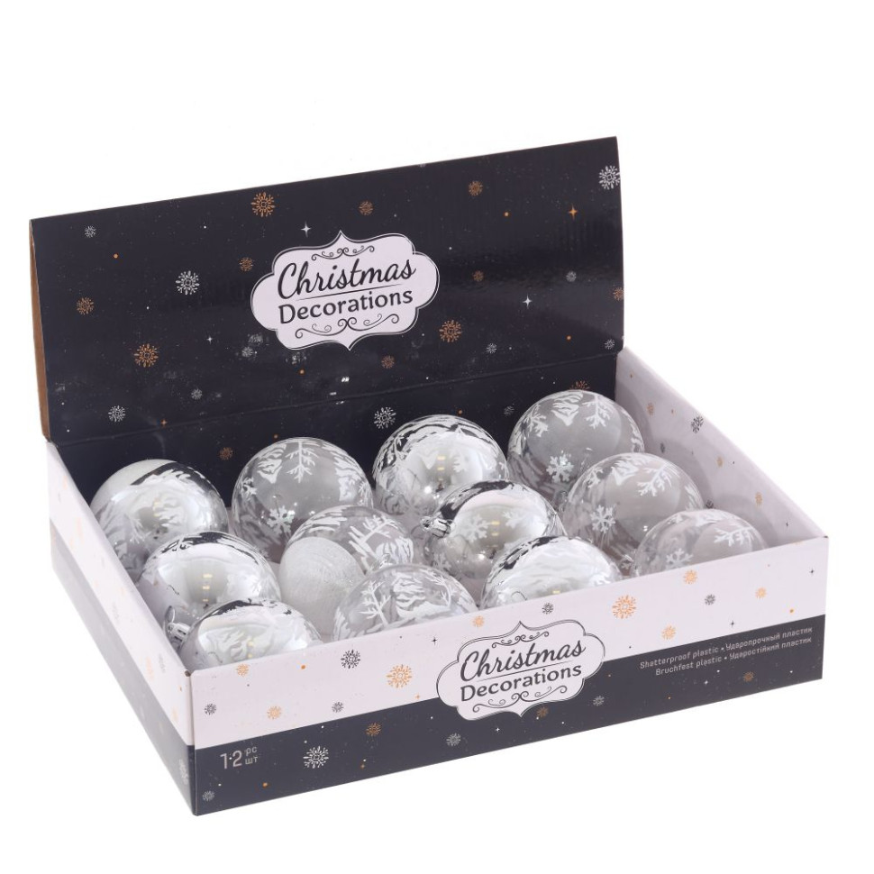 Набор из 12шт Украшение новогоднее "Шар", D 8 см, L35 W27 H9 см