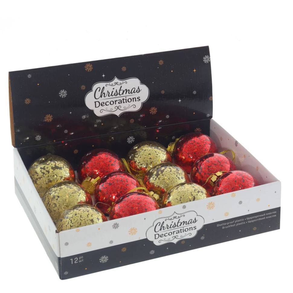 Набор из 12шт Украшение новогоднее "Шар", D 8 см, L35 W27 H9 см