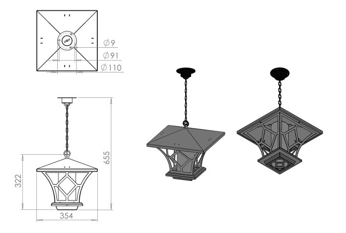 Уличный светильник подвесной Теоло 350-01/bs-10 Русские фонари