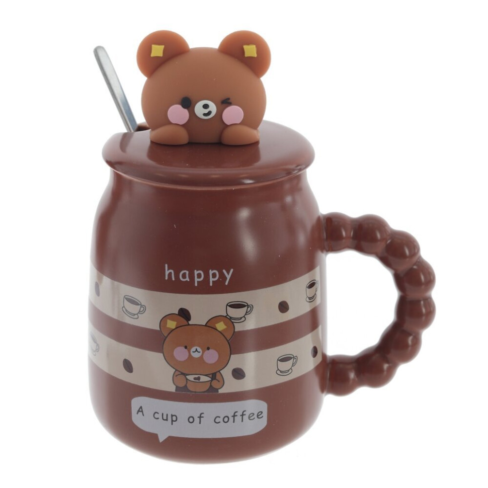 Кружка с крышкой и ложкой, 500 мл, L13 W9 H15,5 см