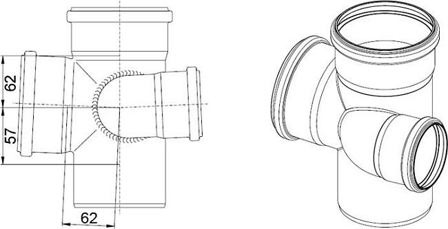 Крестовина Rehau Raupiano Plus 87° 110/75/110 увеличенная слева
