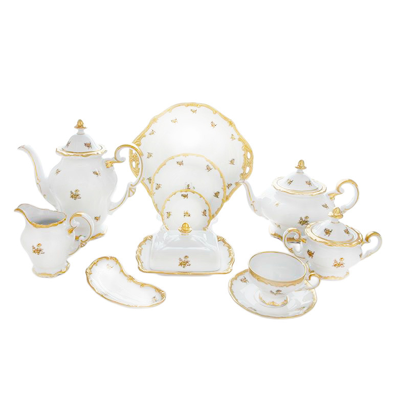Сервиз чайный Weimar Porzellan на 12 персон "Роза золотая", 55 предметов