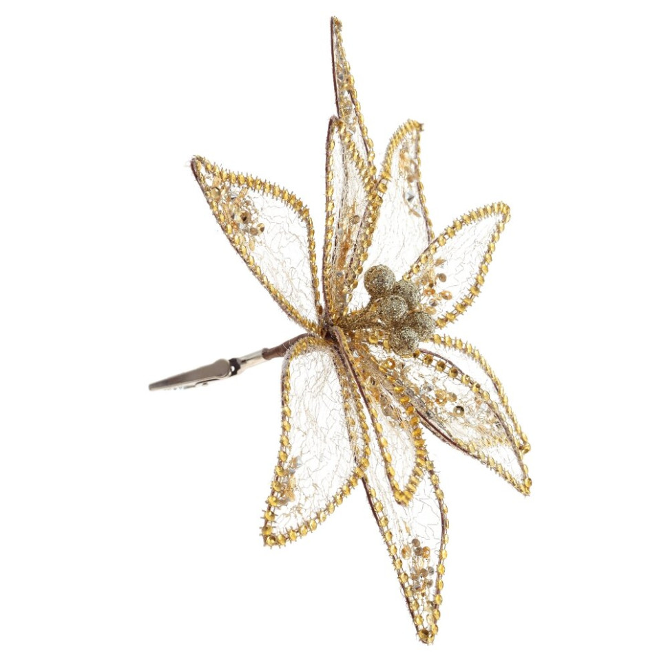 Цветок искусственный "Пуансеттия" (на клипсе), L23 W23 H12 см