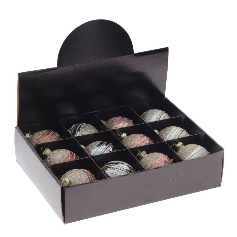 Набор из 12шт Украшение новогоднее "Шар", D 8 см, L35 W25 H8,5 см