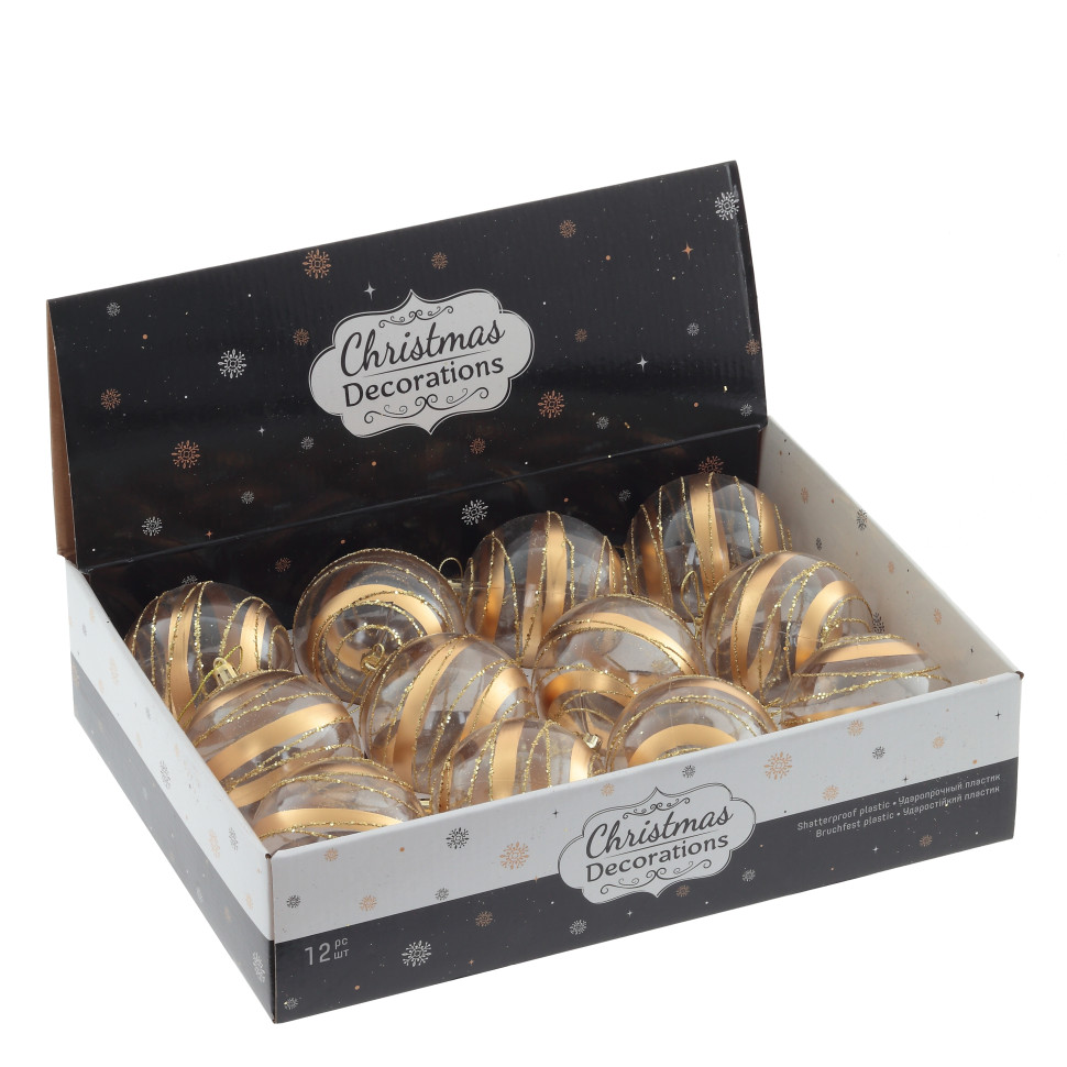 Набор из 12шт Украшение новогоднее "Шар", D 8 см, L35 W27 H8,5 см