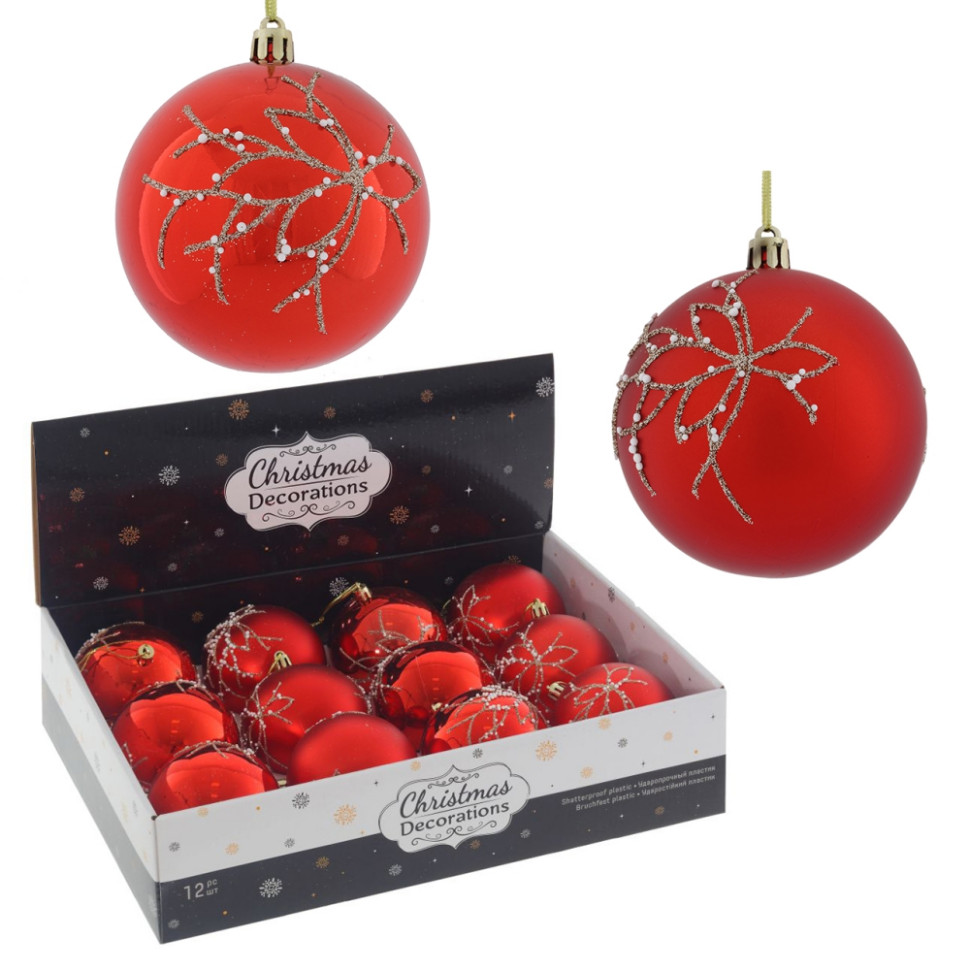 Набор из 12шт Украшение новогоднее "Шар", D 8 см, L35 W27 H8,5 см