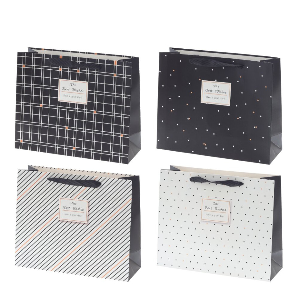 Пакет подарочный M (бумага 230г/м2, блок микс 12шт), L32 W11 H26 см, 4в.