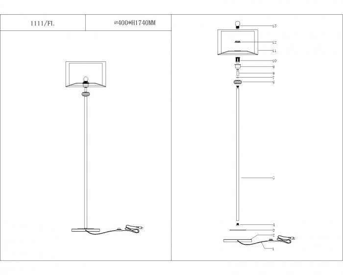 Торшер 1110 1111/FL без абажуров Newport