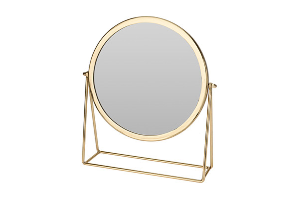 Зеркало настольное металлическое золотое