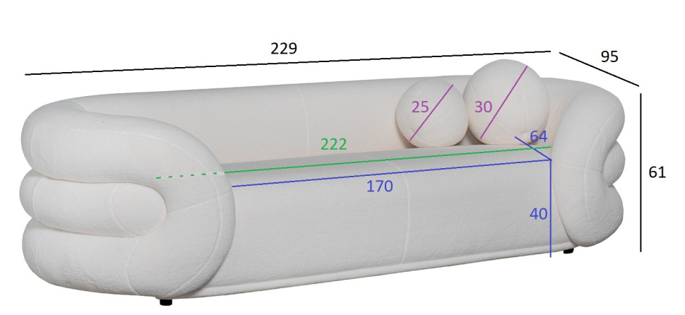 Диван Amelia трехместный белый искусственный мех