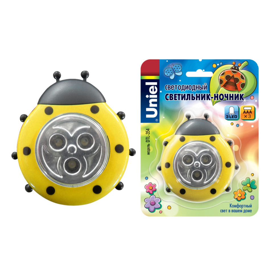 Ночник  DTL-354 Божья Коровка/Yellow/3LED/3AAA Uniel