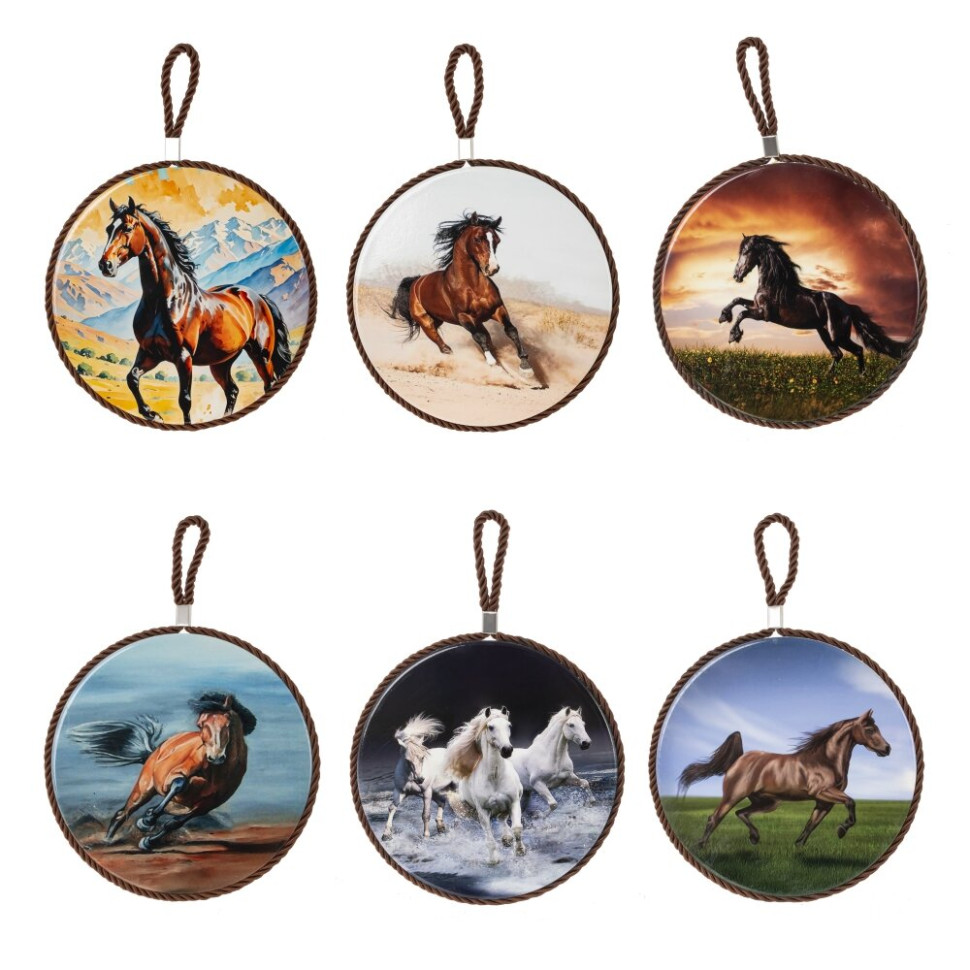 Декоративная подставка под горячее с подвеской "Лошадь", D 17 см, L17 W17 H0,5 см, 6в.