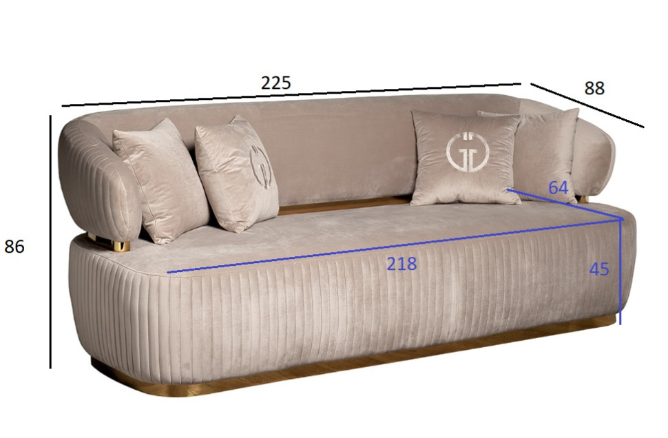 Диван Glarus трехместный велюровый серый