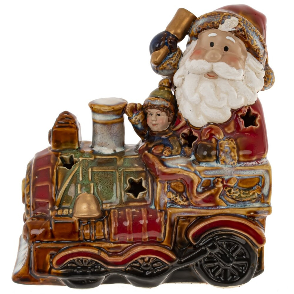 Набор из 2шт: Фигурка декор c подсветкой "Дед Мороз на поезде"  (LR44x6), L26 W9 H15,5 см