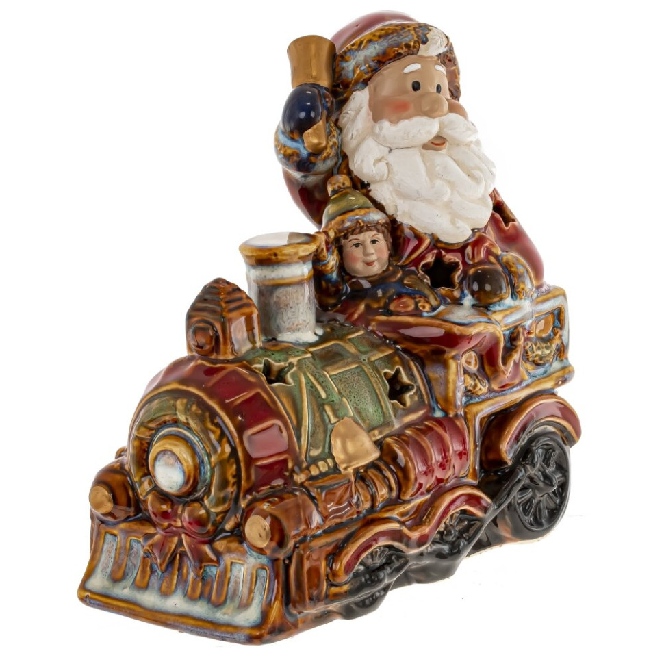 Набор из 2шт: Фигурка декор c подсветкой "Дед Мороз на поезде"  (LR44x6), L26 W9 H15,5 см