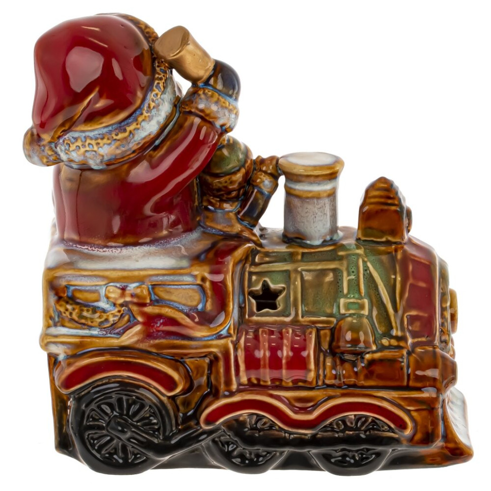 Набор из 2шт: Фигурка декор c подсветкой "Дед Мороз на поезде"  (LR44x6), L26 W9 H15,5 см