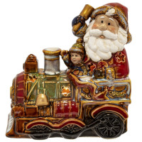 Набор из 2шт: Фигурка декор c подсветкой "Дед Мороз на поезде"  (LR44x6), L26 W9 H15,5 см