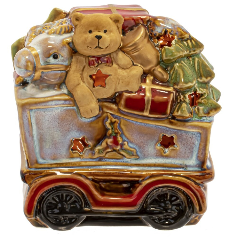 Набор из 2шт: Фигурка декор c подсветкой "Дед Мороз на поезде"  (LR44x6), L26 W9 H15,5 см